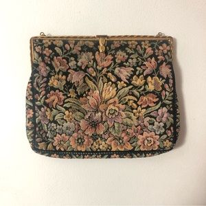 VTG Gorwood Canada Tapestry Fabric Handbag Purse Pastel Floral Gold-Tone Metal